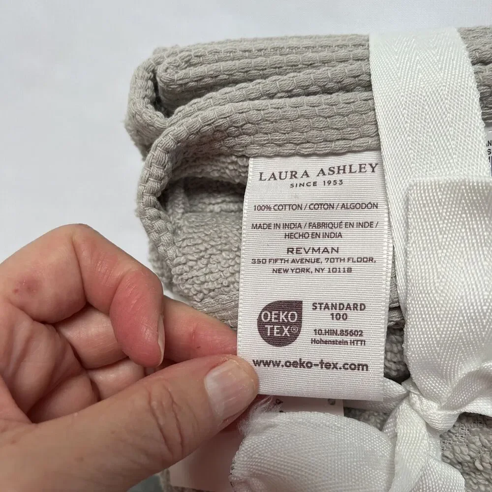 Laura Ashley Wash Cloth Towels 13 x 13 Inch Lisana Pattern Pebble Gray Set of 4